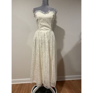 Vintage 70s 80s Ivory Ruffle Lace Dress 9/10 Romantic Fairy Angel Boho Wedding